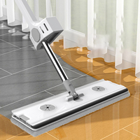 Serpillère plate mains libres auto-essoreuse, outil de nettoyage de sol, tête en microfibre 45 cm, manche en acier inoxydable, utilisation humide et sèche