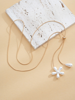 Collier chaîne pour pull, pendentif fleur imitation perle, ton or, réglable, avec perle goutte d'eau, bijoux délicats pour femme