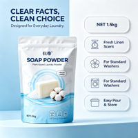 Poudre à lessiver, poudre à laver douce à faible mousse pour les vêtements de la maison, 1,5 kg par sac