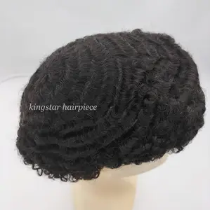 Factory Price For Mono Men Toupee Wig With 8mm Wave Afro Toupee, Human Hair Afro Wigs