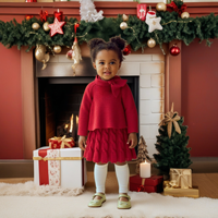 Jupe pull en laine rouge mignonne pour Noël et le Nouvel An, jupe écharpe chaude d'hiver à lacets pour fillette