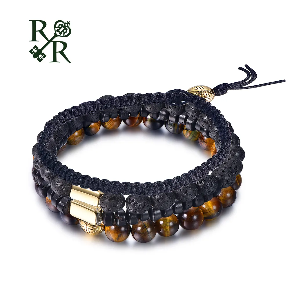 Customized Hot Sales Double Layers Real Leather Bracelets Bangles With Natural Stone Beads