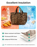 Sac à déjeuner isotherme pliable pour femme, 6L, imperméable, anti-fuite, en polyester léger, avec fermeture éclair, design matelassé mignon, pour le travail
