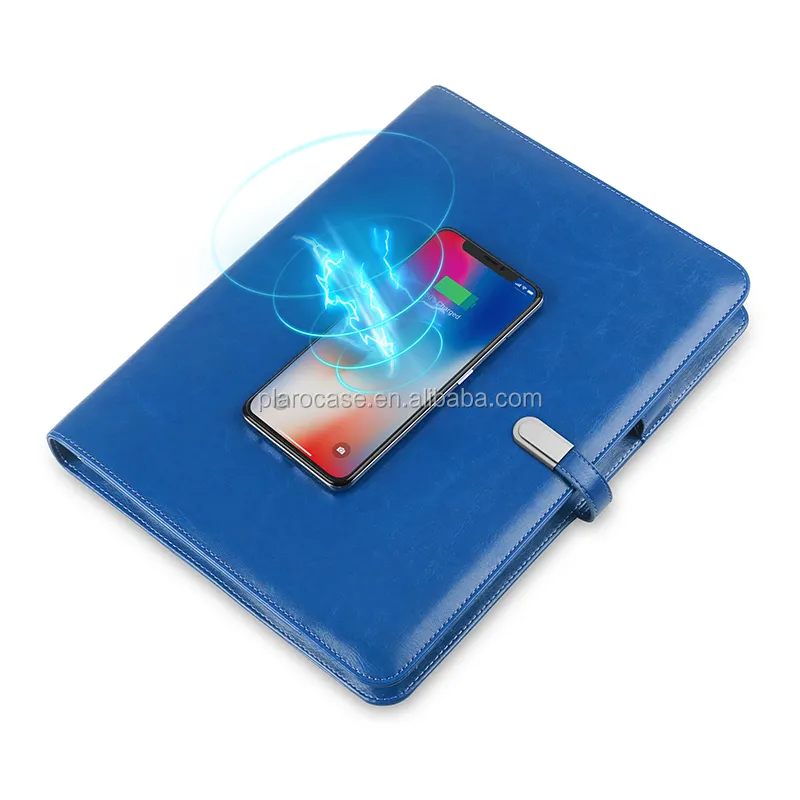 Telefon Drahtloses Laden A4 PU Lederbezug Notebook mit Power Bank USB