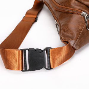 Huang Lei Men's PU Leather Waist Bag Multi Functional Waterproof Crossbody Chest Bag With Belt Shoulder Strap Solid Color - Product Image 2