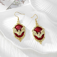 Boucles d'oreilles pendantes chauve-souris gothiques d'Halloween, boucles d'oreilles en alliage émaillé, boucles d'oreilles pendantes chauve-souris ovales vintage pour les boutiques de détail