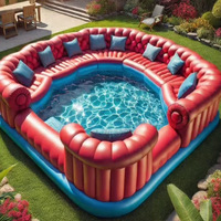 QT55 Bar aquatique gonflable, espace repas, canapé de piscine, tapis magique, jeu de fête flottant