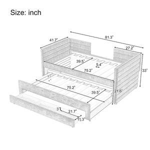 Sofá Cama Moderno Ajustable de Terciopelo Tapizado Tamaño Individual con Cama Nido y 3 Cajones de Almacenamiento, Sofá Cama de Pelo Corto para Habitación de Huéspedes y Sala de Estar - Product Image 3