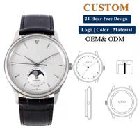 Automatische mechanische Uhr mit Mondphase für Herren, silbernes Zifferblatt, Lederarmband mit Krokodilmuster, Business-Armbanduhr