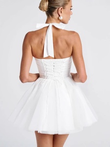 Pink Halter <strong>Corset</strong> Bodice Open Back <strong>Tutu</strong> Mini Tulle Elegant Evening Cocktail Party Short <strong>Dress</strong> for Women Ladies - Product Image 6