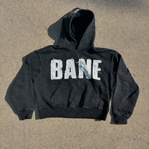 Vintage axit rửa hoodie Sweatpants thiết lập người đàn ông vá thêu đau khổ thời trang dạo phố quá khổ màu đen hai mảnh Tracksuit trang phục - Product Image 1