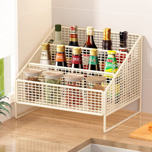 Condiment <b>Storage</b> Rack 2 Tier Countertop Rust Resistant <b>Kitchen</b> Organizer With Compartments For Food And Spices - Product Image 1