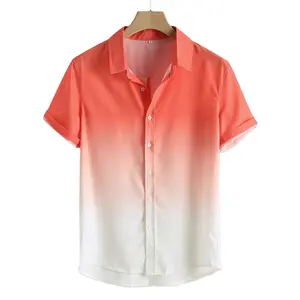 欧米シンプルなグラデーションカラーメンズルーズカジュアルファッションデザインビーチ半袖シャツ