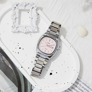 Goldie Montre à quartz ovale de niche pour femme Montre-bracelet étanche en acier massif de grande valeur avec double cadran calendrier - Product Image 4