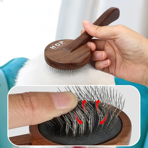 High Quality Wood Stainless Steel Pet Hair Brush Self Cleaning Hair Remover For Cats <b>Dogs</b> <b>Bath</b> Grooming - Product Image 5