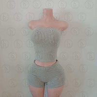 Nieuwe collectie dames 2-delige lounge set van zacht katoen, casual strepen, korte mouwen en shorts met strik, dameskleding