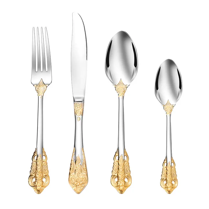 Wholesale Retro Stainless Steel Cutlery Casual Household Party Knives Forks Tableware Personalized Embossed Dishware