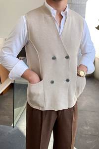 Gilet pour homme IStapromo Gifts, col en V, design sans manches en tricot, polyvalent, pour un look décontracté, trois saisons - Product Image 3