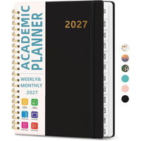 Carnet de planification hebdomadaire et mensuel à spirale double avec couverture personnalisée 2027, avec onglets mensuels, poche intérieure, bande élastique 3474