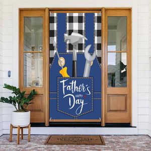 Joyeuse Fête des Pères – Housse de porte à carreaux bleus, Bannière de porte pour la Fête des Pères, Éléments de gentleman, Bannières suspendues, Fournitures personnalisables - Product Image 2