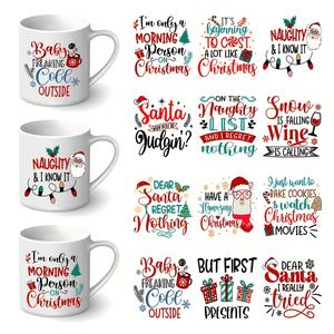 Feliz Navidad 16oz Frascos de vidrio UV para DTF Cup Wraps Impermeable Resistente a los arañazos Calcomanías festivas Papel de transferencia autoadhesivo - Product Image 3