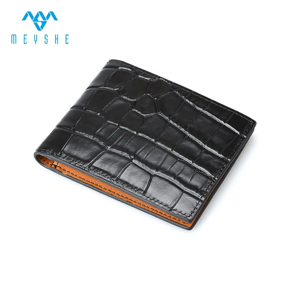 Alligator grain black genuine leather rfid slim men card wallets