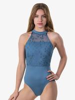 Leotardo de gimnasia de alta elasticidad negro para mujer, cuello Halter, encaje decorado, trajes de baile y entrenamiento transpirables