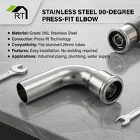 Vente en gros d'usine Inox 304/316L EN M Type coude de presse coude à 90 degrés avec raccord de tuyau de presse de plomberie à extrémité plate