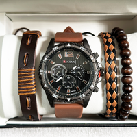 6329  4pcs/ Set  Set Jam Tangan Pria Modis  Jam Tangan Quartz Bulat dengan 4pcs Gelang  Montre Homme