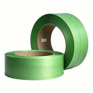 Bande de cerclage en polyester vert PET, anti-corrosion, sans risque de rouille, pour le transport sur longue distance, la sécurisation des charges lourdes sur palettes - Product Image 1