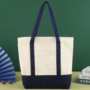 Sac fourre-tout en toile personnalisé avec impression couleur du logo publicitaire, poche et longue anse, entièrement en coton - Product Image 1