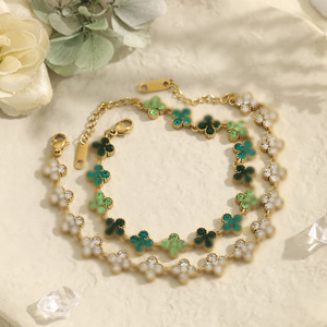 Gradient thiết kế của phụ nữ pha lê Clover Vòng đeo tay không xỉn mạ Vàng đồ trang sức thép không gỉ có thể điều chỉnh Clover Vòng đeo tay - Product Image 4