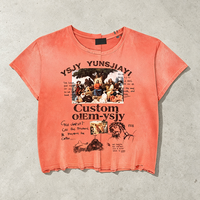 T-shirt court vintage délavé à l'acide avec imprimé graphique, ourlet brut et fente avant pour homme – Style streetwear déchiré