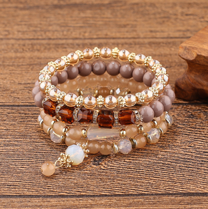European and American Hot - Selling Bohemian Style <strong>Beaded</strong> Bracelet Geometric Round Glass Beads Inlaid with Diamond Elastic Brace - Product Image 2