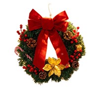 Couronne de Noël directement de l'usine, ornée de baies rouges, de pommes de pin et de dahlias, décoration suspendue pour les fêtes de fin d'année