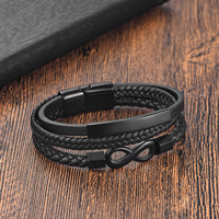 Pulsera de cuero de moda europea y americana, diseño de 8 infinidos, para hombre, venta al por mayor L20321