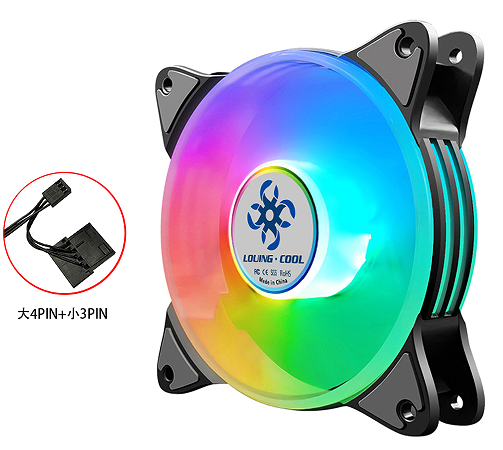 DC12 120*120*25 Cooling Fan Computer Case Fan Molex 4 Pin Shenzhen Plastic 5V DC 3 Years Rainbow Color CE FCC 3W Loving Cool