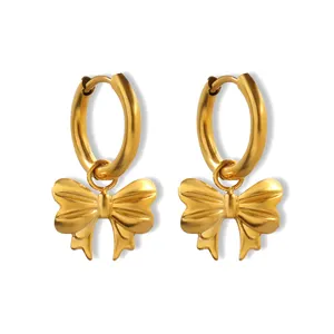 Valentines Jewelry Cute Charm Drop Earrings 18k PVD Plated Hypoallergenic Bow Earrings Waterproof Versatile Small Hoop Earrings