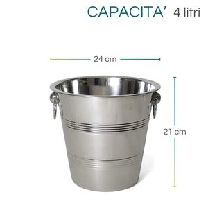 Secchiello per ghiaccio in acciaio inossidabile 24x21 cm, capacità 4 litri, elegante refrigeratore per bevande, per raffreddare champagne e vino - Product Image 2