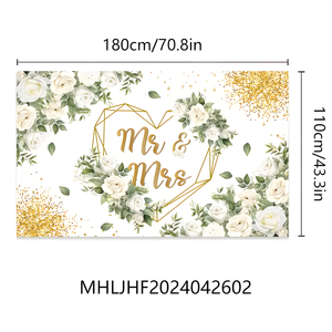 OEM tùy chỉnh mr. & Mrs. thanh lịch màu trắng hoa đám cưới Backdrop 70.8x 43.3in bền Polyester biểu ngữ cho engagement, Bridal showers - Product Image 2