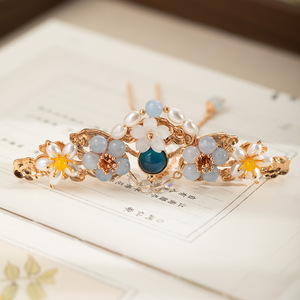 Nouvelle couronne de cheveux de style chinois faite à la main avec embellissement floral, épingle à cheveux, pendentif frontal, épingle à cheveux Hanfu, épingle à cheveux rétro, ancienne. - Product Image 2