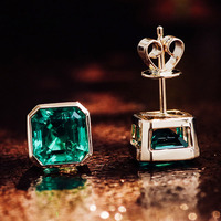 Boucles d'oreilles clous vintage émeraude personnalisées, serties clos, 1,5 carat, or 14 carats, bijoux pour femme pour mariage, anniversaire, fête et cadeau