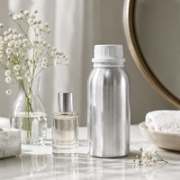 Bouteille d'huile essentielle en aluminium poli de 200 ml, bouchon blanc, anti-UV, double étanchéité, taille moyenne, vente en gros OEM