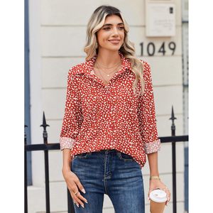 Blusa de Manga Larga con Botones y Estampado Rojo para Mujer, Marca FOXA, Camisa Casual de Trabajo, Tela Popelina, Ligera - Product Image 4