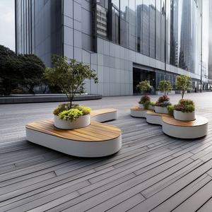 Banc de fleurs commercial d'extérieur pour rue, combiné avec jardinière carrée incurvée, mobile avec trous de drainage, personnalisable - Product Image 2