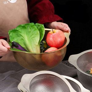 Wholesale Stainless Steel 201 Fruit <b>Vegetable</b> Washing Bowl Strainer Bucket Rice Sieves for Kitchen - Product Image 2