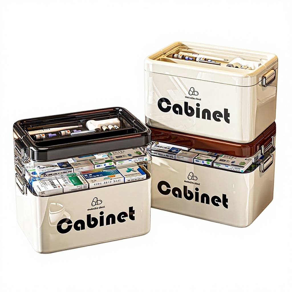 Boîte à Pharmacie Verrouillable Grande Capacité – Organisateur Médicaments 3 Niveaux Transparent Avec Poignée, Idéal Maison, Voyage, Camping