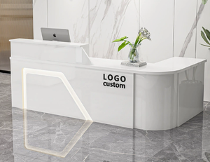 Comptoir de réception moderne blanc pour hôtel, salon ou bureau, avec logo personnalisé, table d'accueil commerciale - Product Image 1