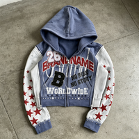 Veste universitaire OUNA personnalisée avec logo, fermeture éclair, pour homme, avec patchs en strass, sweat-shirt épais, effet usé, en polaire, style Y2K