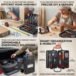 Kit d'outils manuels tout-en-un de 146 pièces, outils professionnels en acier au carbone de haute qualité, ensemble d'outils à main dans un coffret de rangement moulé TK-14 - Product Image 2